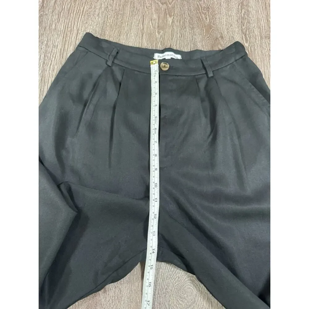 Reformation Black Pleated Relaxed Bottom Flare Pants -Sz 6~ Stylish~ - Picture 8 of 15